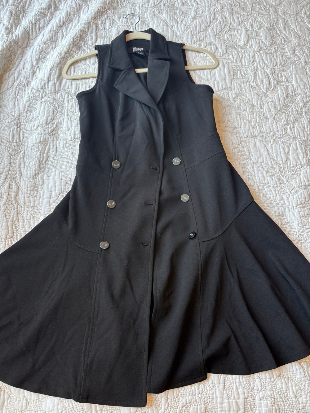 DKNY Black Sleeveless Double-Breasted Midi Dress